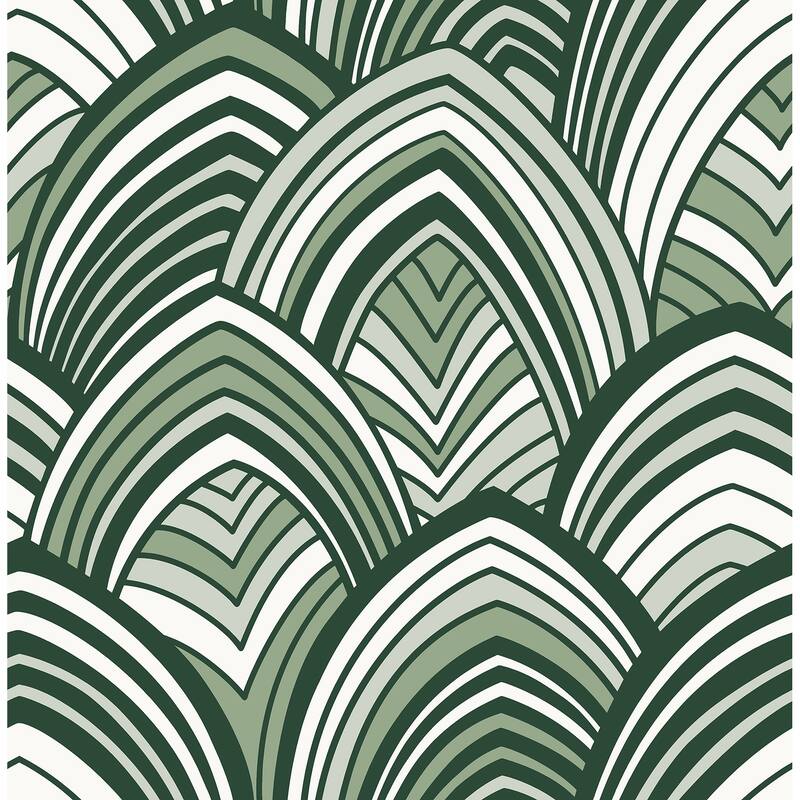A-Street Prints Cabarita Green Art Deco Flocked Leaves Wallpaper