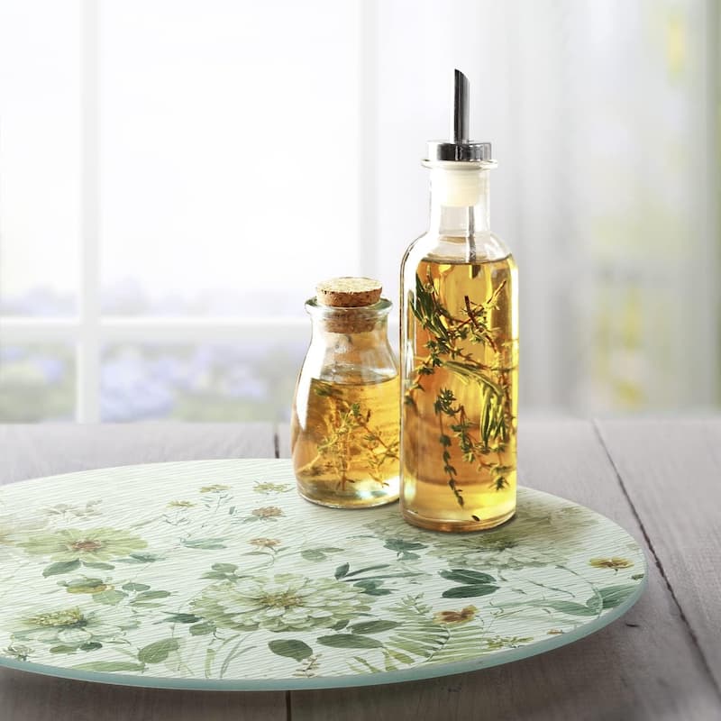 Green Fields 4mm Heat Tolerant Tempered Glass Lazy Susan Turntable 13" Diameter Cake Plate Condiment Caddy Pizza Server
