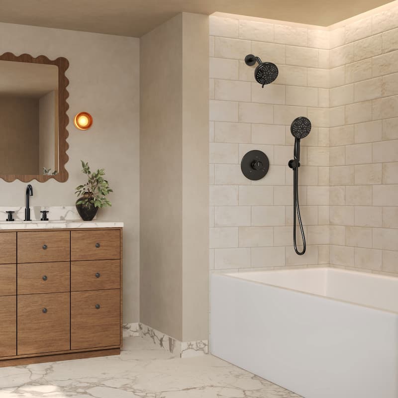 GRANDJOY Wall Mounted 5-Spray Shower System including Handheld Sprayer - Matte Black
