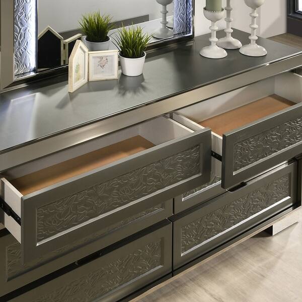 Furniture of America Iralles Modern 2-Piece Dark Grey Wood 6-Drawer Dresser  and Mirror Set with LED - Bed Bath & Beyond - 42143955