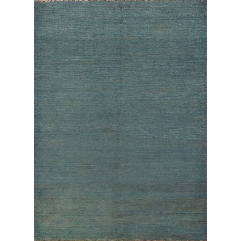Striped Blue Gabbeh Oriental Rug Hand-Knotted Wool Carpet - 3'8" x 5'1"