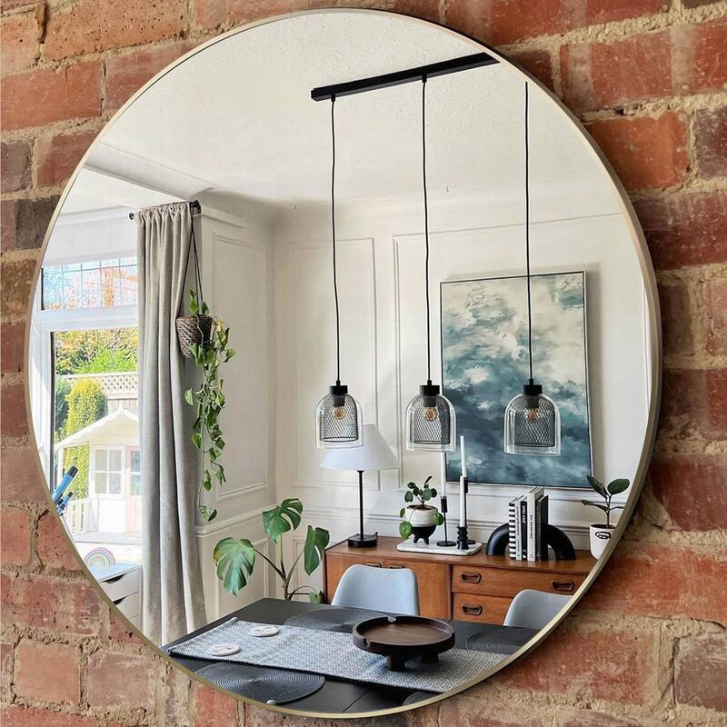 Metal Framed Round Bathrrom Mirror - 30 Inch Gold Round