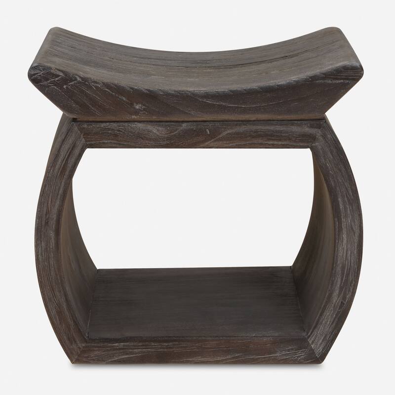 Scooped Seat Wooden Accent Stool - 18" - Walnut Brown