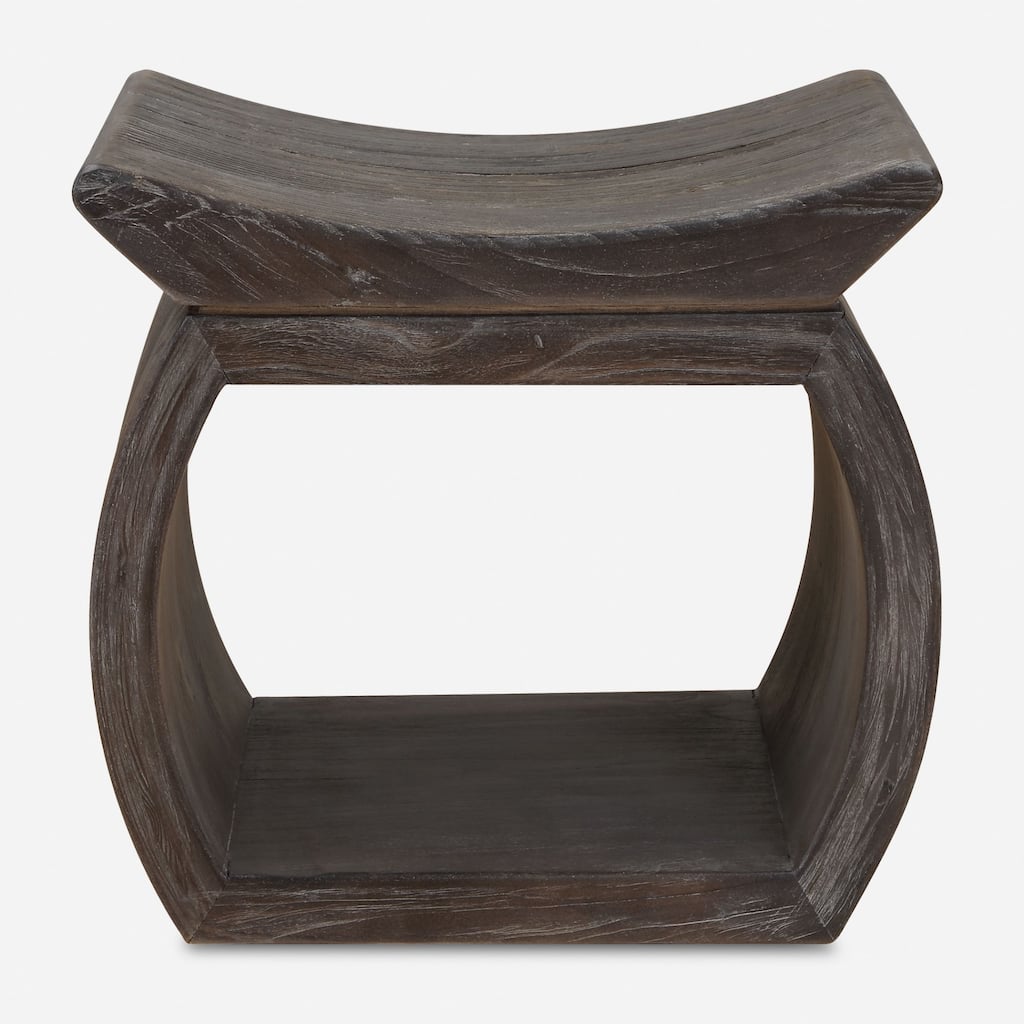 Scooped Seat Wooden Accent Stool - 18" - Walnut Brown