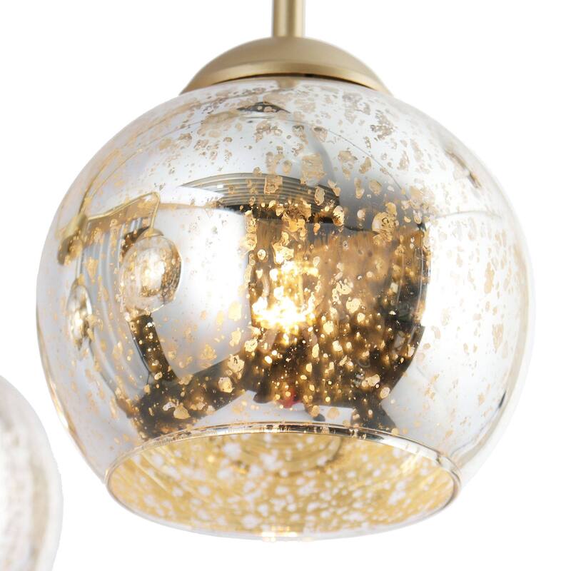 Ziv Mid-Century Modern 4-Light Gold Chandelier with Mercury Glass Shades - 20.5" D x 8.5" H