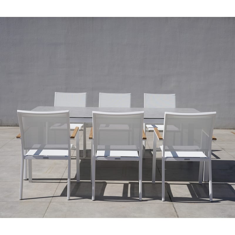 Amanti White 7-Piece Aluminum Outdoor Dining Set with Sling Set in White - N/A