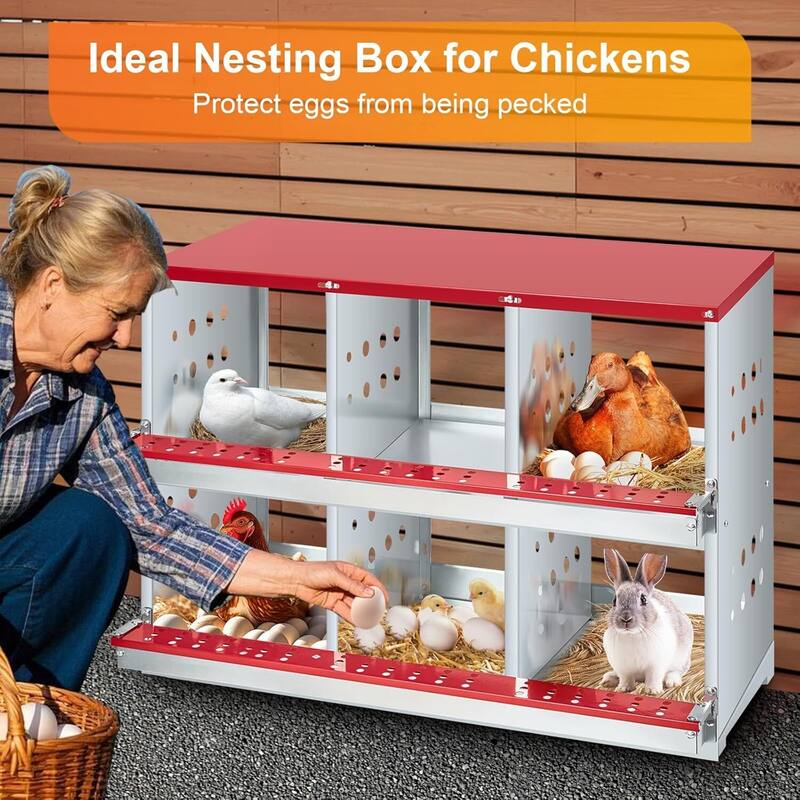 Chicken Nesting Box for Hens, Rabbits, Ducks - Red