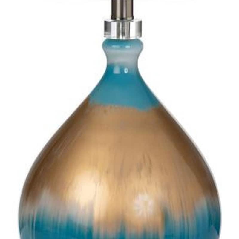 27" Tall Blue Gold Ombre Glass Table Lamp Set of 2 with White Empire Shade and 3-Way Switch for Bedroom - 27”H x 7.5”W x 7.5”D