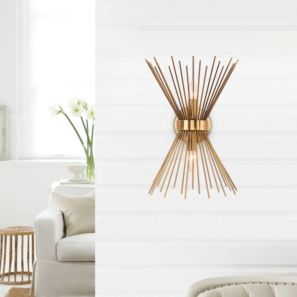 Modern Mid Century 2 Light Starburst Wall Sconce Brass