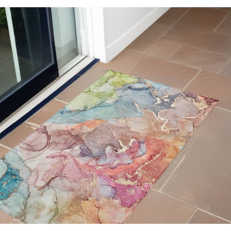 Dava Unique Abstract Weather Resistant Current & Stylish Outdoor Rug - 3' x 5' - Blue