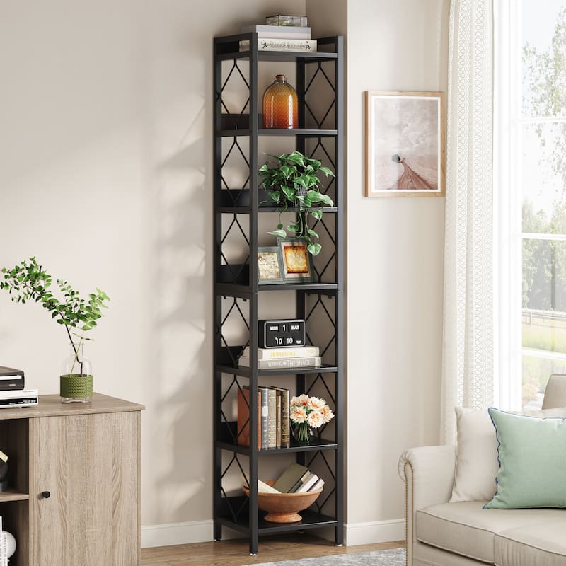 78.7 Inch Extra Tall Narrow Bookshelf, 7 Tier Corner Bookcase