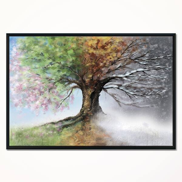 Shop Designart Tree With Four Seasons Tree Painting Framed Canvas Art Print On Sale Overstock 18954049