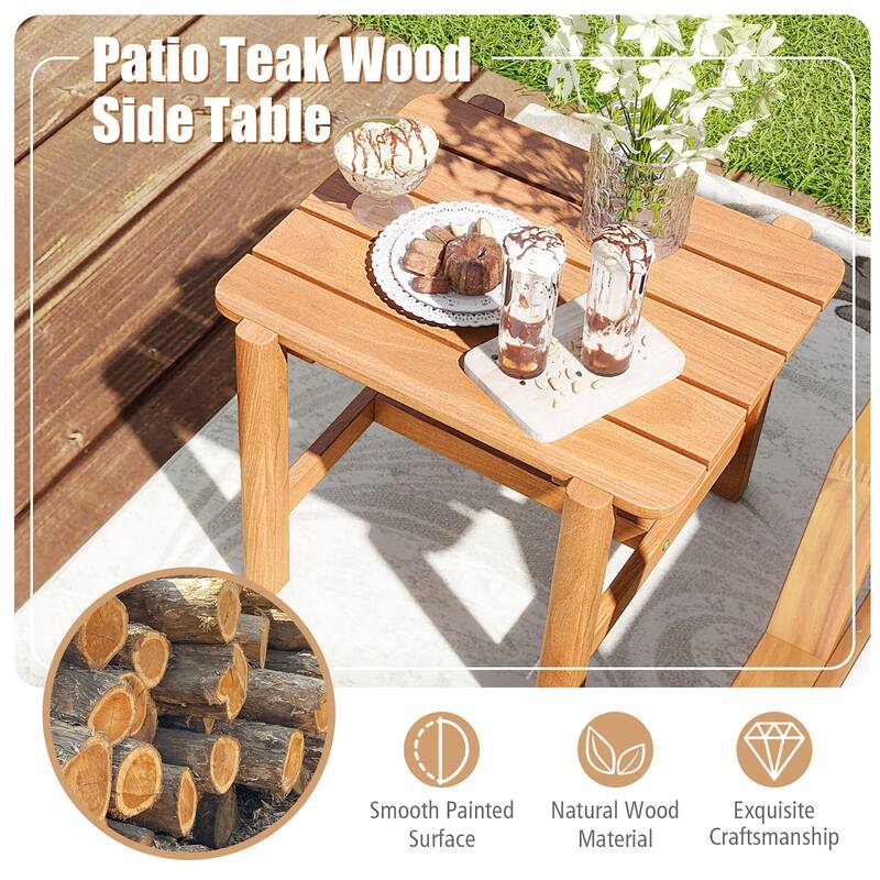 Gymax Patio Teak Wood Side Table with Slatted Tabletop Small Coffee