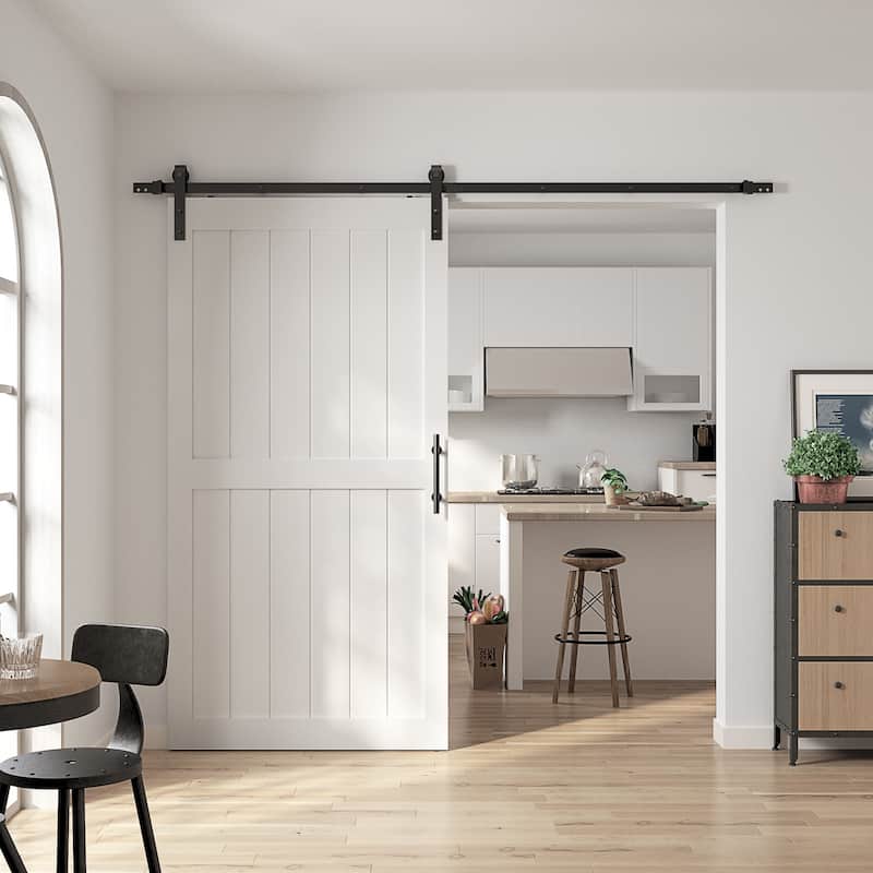 Sanding 30in./32in./36in./42in./48in.x 84in.MDF Barn Door With Sliding Hardware Kit ,Covered with Water-Proof PVC Surface - 42in. x 84in. - White
