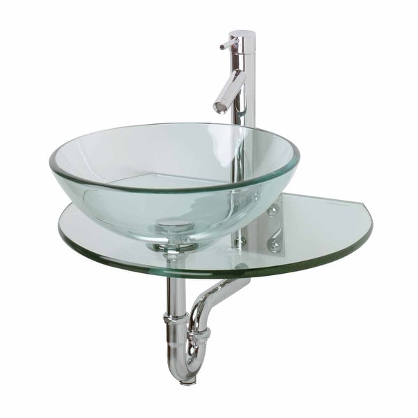 Renovators Supply Clear Tempered Wall Mount Glass Vessel Console Sink