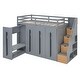 preview thumbnail 5 of 18, Gray Twin Size Solid Wood Modern Loft Bed with Storage Stairs and Wardrobes