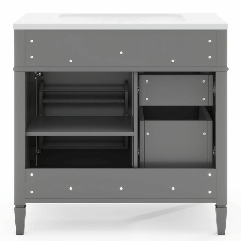 36'' Bathroom Vanity with Top Sink - Modern Storage Cabinet with Mirror