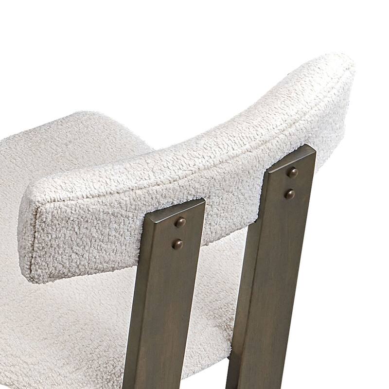 2 PCS Wooden Dining Chairs, Modern Boucle Upholstered Mid Century Side Chairs with Open Back
