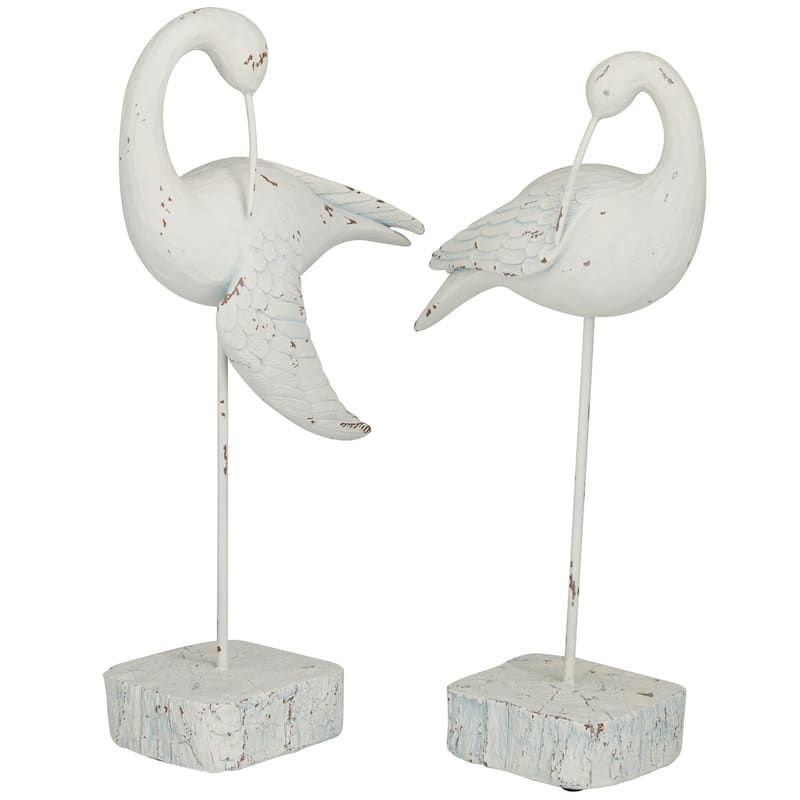 Whimsical Polystone Bird Sculpture (Set of 2) - White or Brown