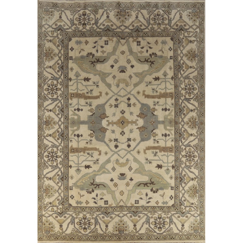 Earth Tone Oushak Indian Area Rug Handmade Transitional Wool Carpet - 9'0" x 11'9"