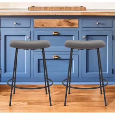 HomeRoots Set of Two 26" Gray and Black Fabric and Metal Backless Counter Height Bar Chairs
