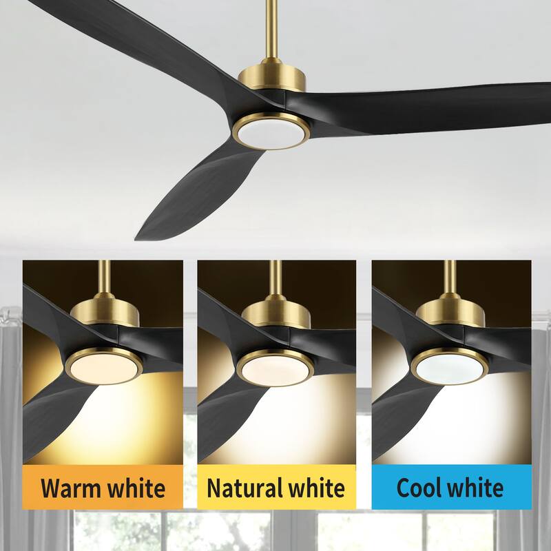 72" 3-Blade Solid Wood Ceiling Fan with LED Light and Remote Control