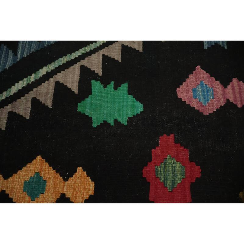 Hand Woven Oriental 100% Wool Carpet Southwestern Tribal Black Kilim Area Rug - 11' 6'' X 8' 2''