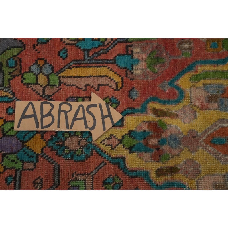 Hand Knotted Oriental 100% Wool Carpet Traditional Floral Oranges & Rust Heriz Runner Rug - 12' 5'' X 3' 4''