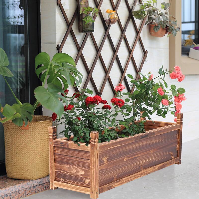 Rectangular Raised Garden Bed Kit Indoor Outdoor Wood Planter Grow Box