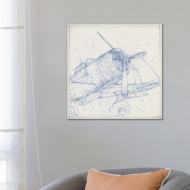 iCanvas "Airplane Mechanical Sketch I" by Ethan Harper Canvas Print - 26x26x1.5
