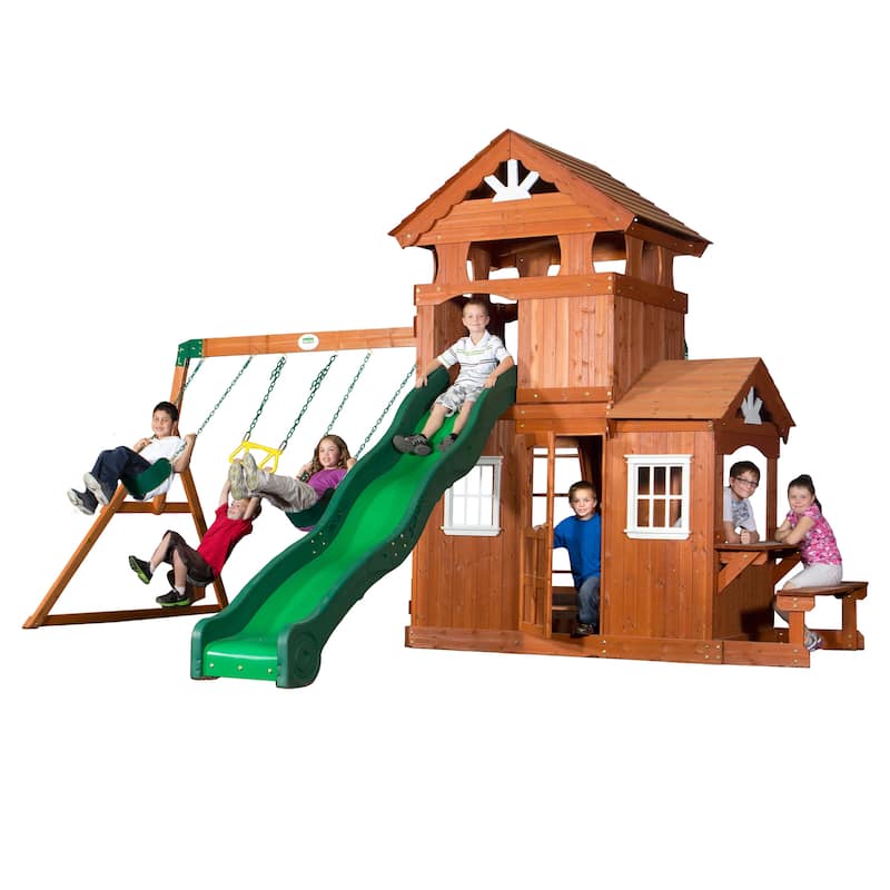 Backyard Discovery Shenandoah Cedar Wood Swing Set, Slide, Clubhouse