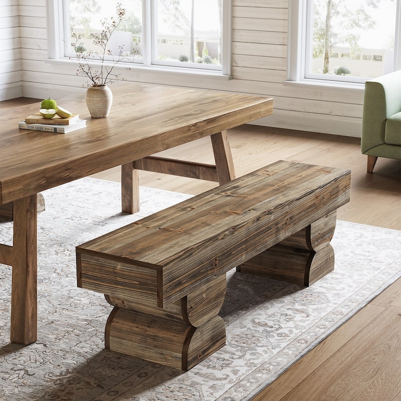 Solid Wood Dining Bench, 59-Inch Dining Bench, Farmhouse Kitchen Stool - Brown