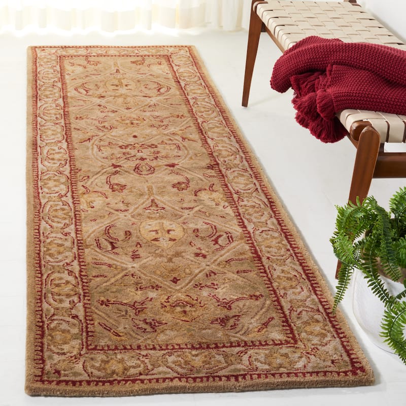SAFAVIEH Handmade Persian Legend Pietra Traditional Oriental Wool Rug - 2'6" x 18' Runner - Moss/Beige