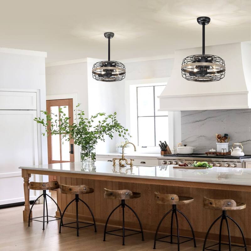Cusp Barn 18-Inch Industrial Metal Caged Ceiling Fan with Light, Farmhouse Reversible 3-Speed Ceiling Fan Light with Remote