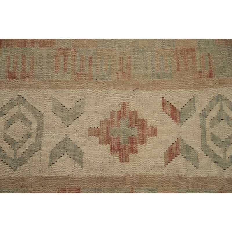 Hand Woven Oriental 100% Wool Carpet Southwestern Tribal Green Kilim Area Rug - 8' 2'' X 5' 10''