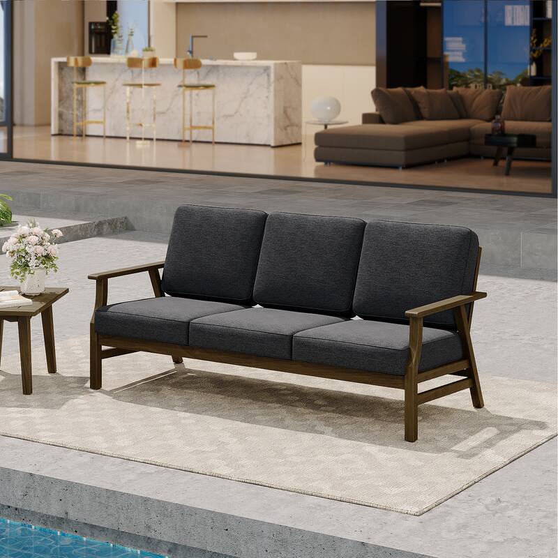 Modern Wood Cushioned 5-Piece Outdoor Patio Conversation Set