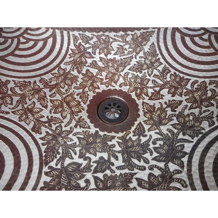 20" Rectangular Copper Vessel Bathroom Sink with Nickel Floral Inlay by SimplyCopper - 20" x 15" x 2.5"