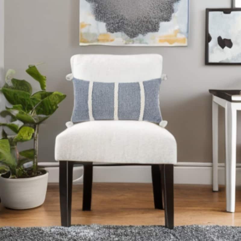 14" X 14" Blue and White Cotton Pillow With Tassels Edges - White/Blue