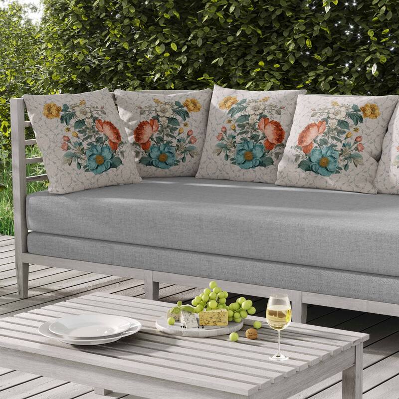 Flower and Knop Indoor/Outdoor Reversible Throw Pillow Teal and Orange