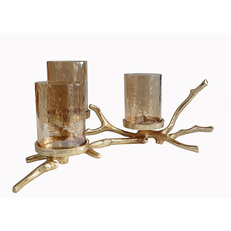 Twig Branch with Luster Glass Pillar Holder - 15.75" - Gold