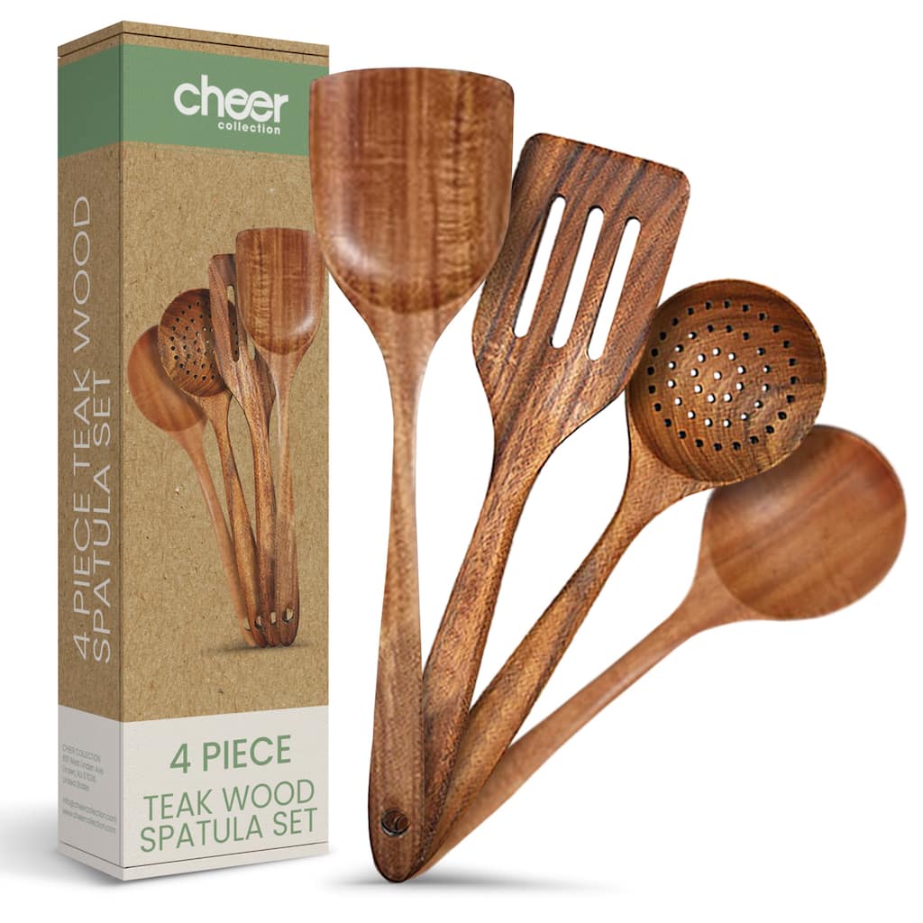 Cheer Collection Premium Teak Wood Spatula Set Handcrafted 4 Piece Kitchen Utensil - Set of 4