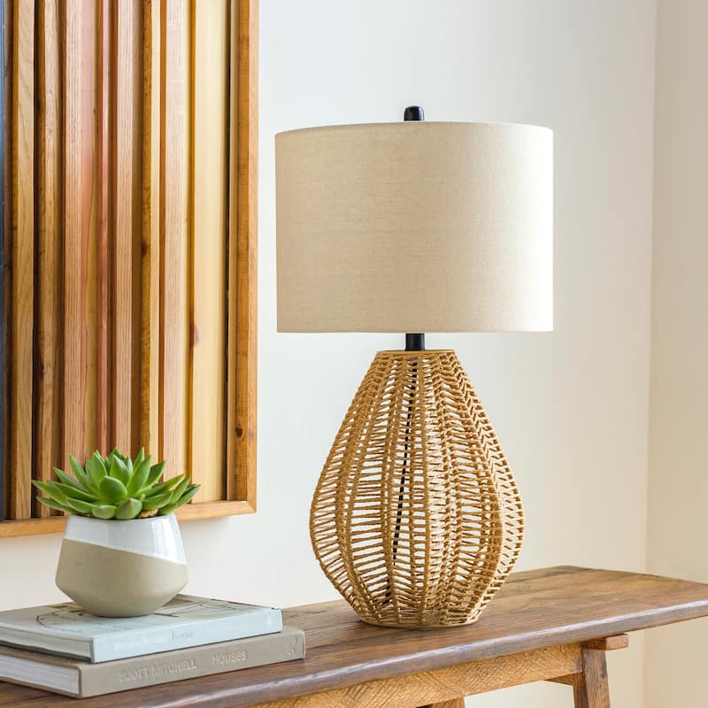 Cromwell Bohemian Paper Rattan Table Lamp - 26"H x 14"W x 14"D - Light Brown