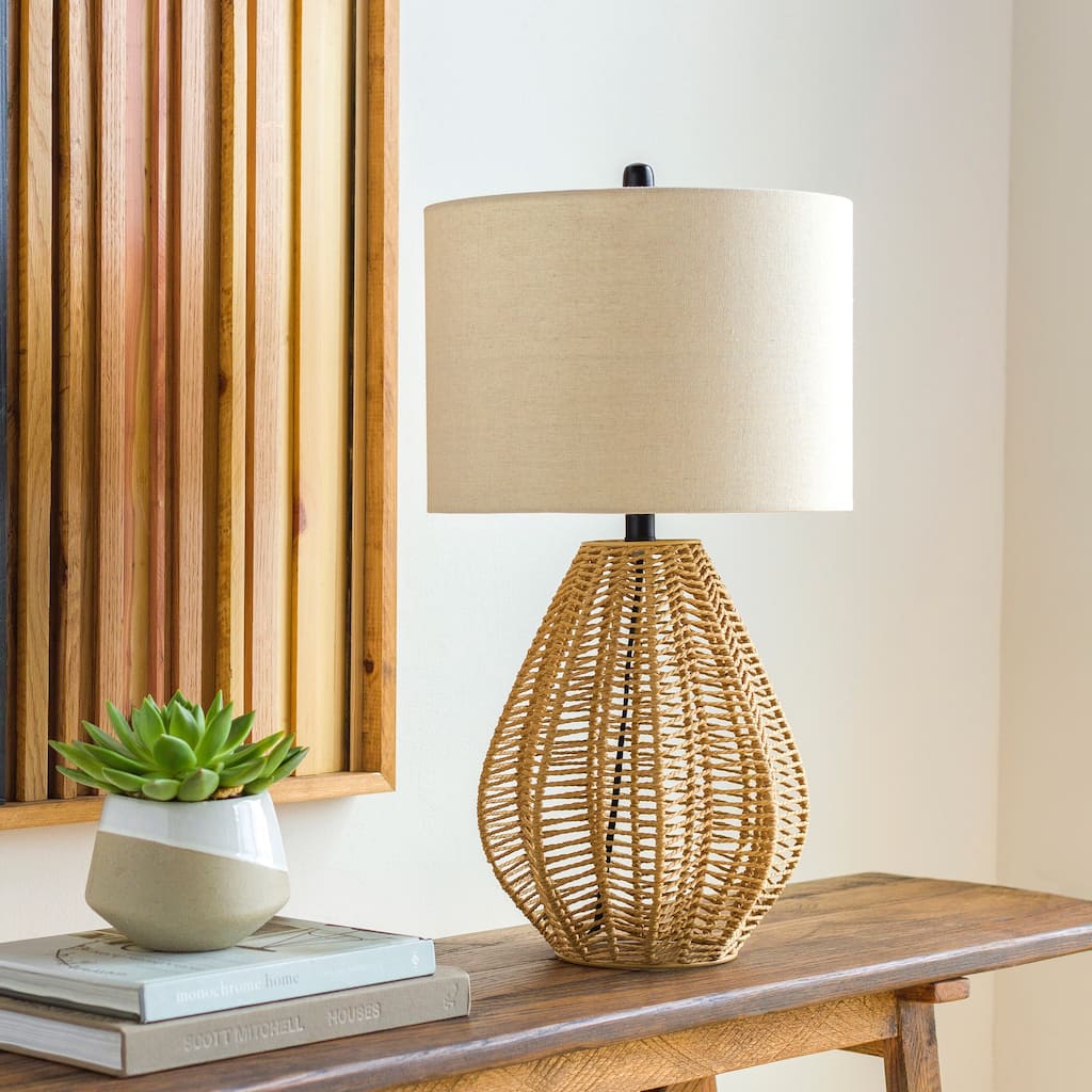 Cromwell Bohemian Paper Rattan Table Lamp - 26"H x 14"W x 14"D