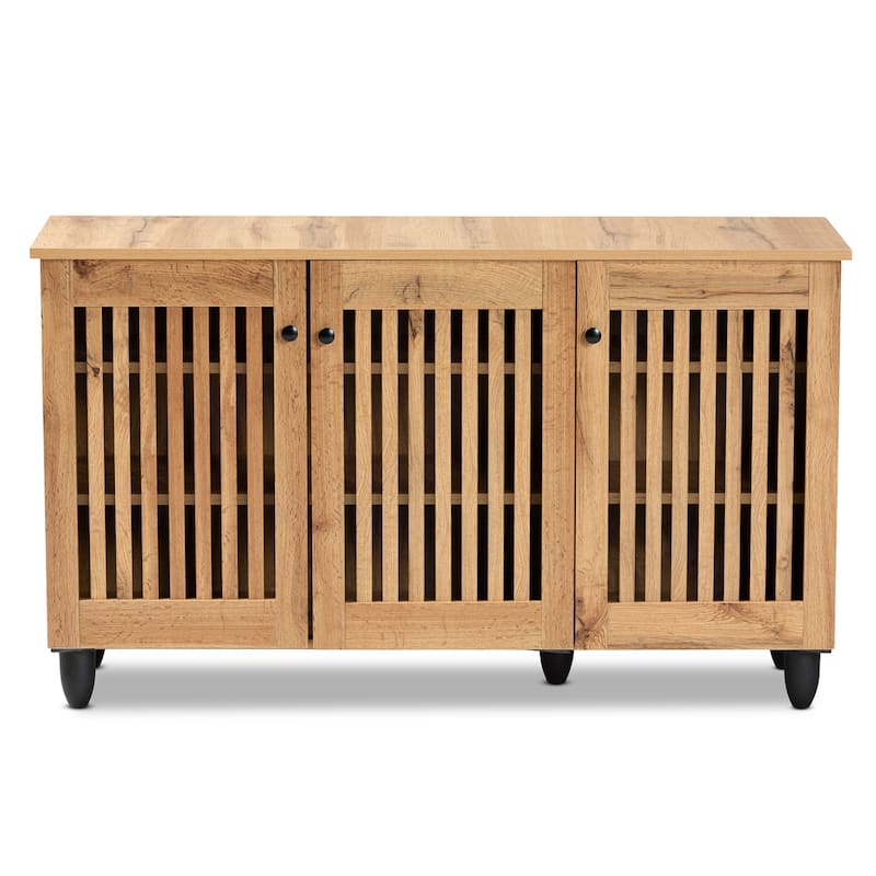 Fernanda Modern Oak Brown Finished Wood 3-Door Shoe Cabinet