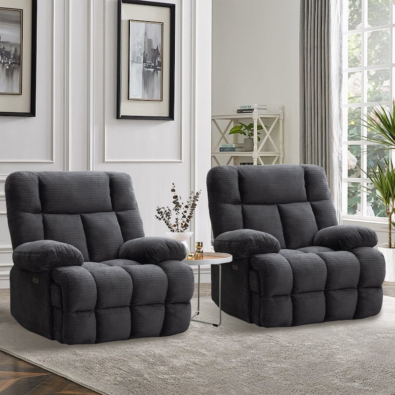 Power Oversized Recliner Zero Gravity Big Man Extra Large Recliner Chair for Living Room with USB Port 24" Wide Seat,Gray - Gray-2PCS