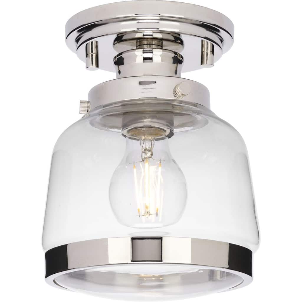 Judson Collection 8"One-Light Farmhouse Polished Nickel Clear Glass Semi-Flush Mount Light - 6.5 in x 8 in x 8 in