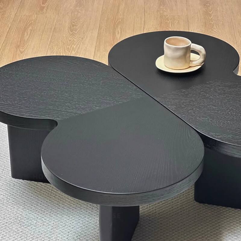 Modern Wood Coffee table, Mid Century Wood Side Table for Living Room, 2 Pieces
