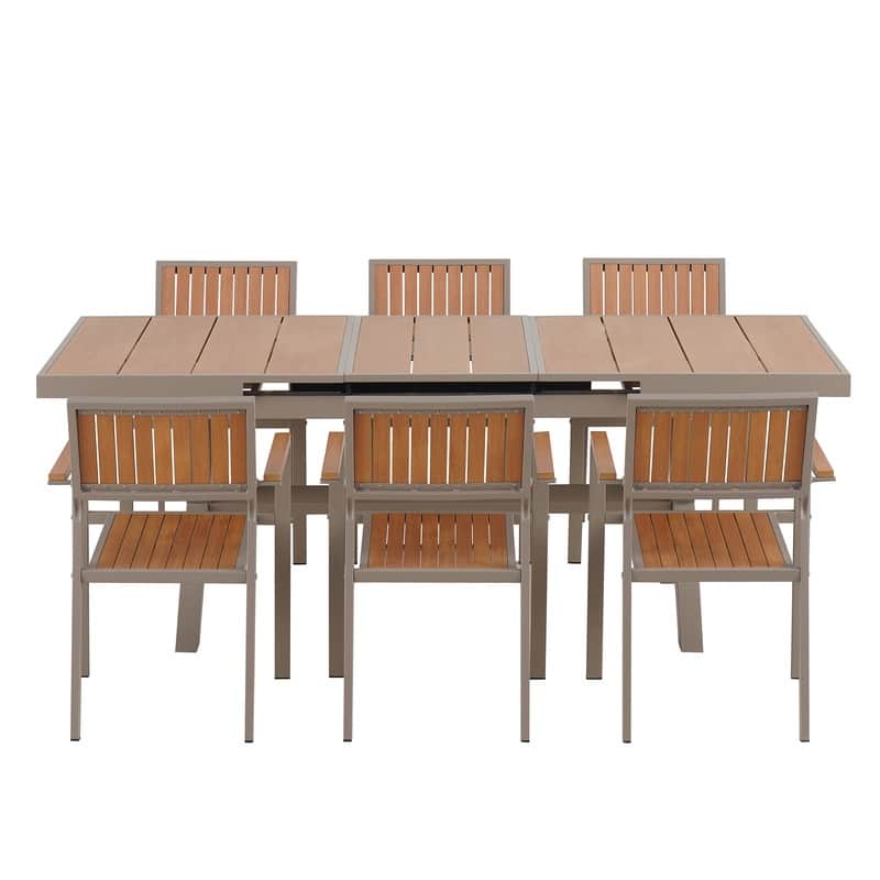 Expandable 6-Piece Outdoor Dining Set, Extending Table & Flexible Chairs