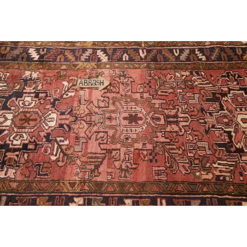 Geometric Pink Heriz Persian Vintage Runner Rug Handmade Wool Carpet - 3'10"x 10'1"