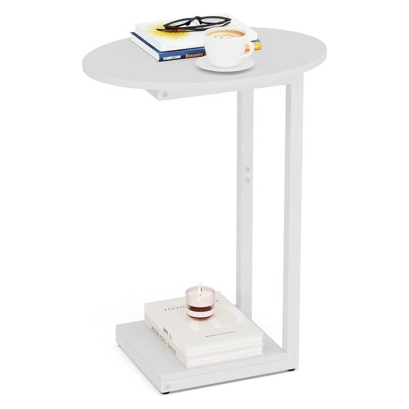 Small Side Table End Table, C-Shaped Wood Coffee Table